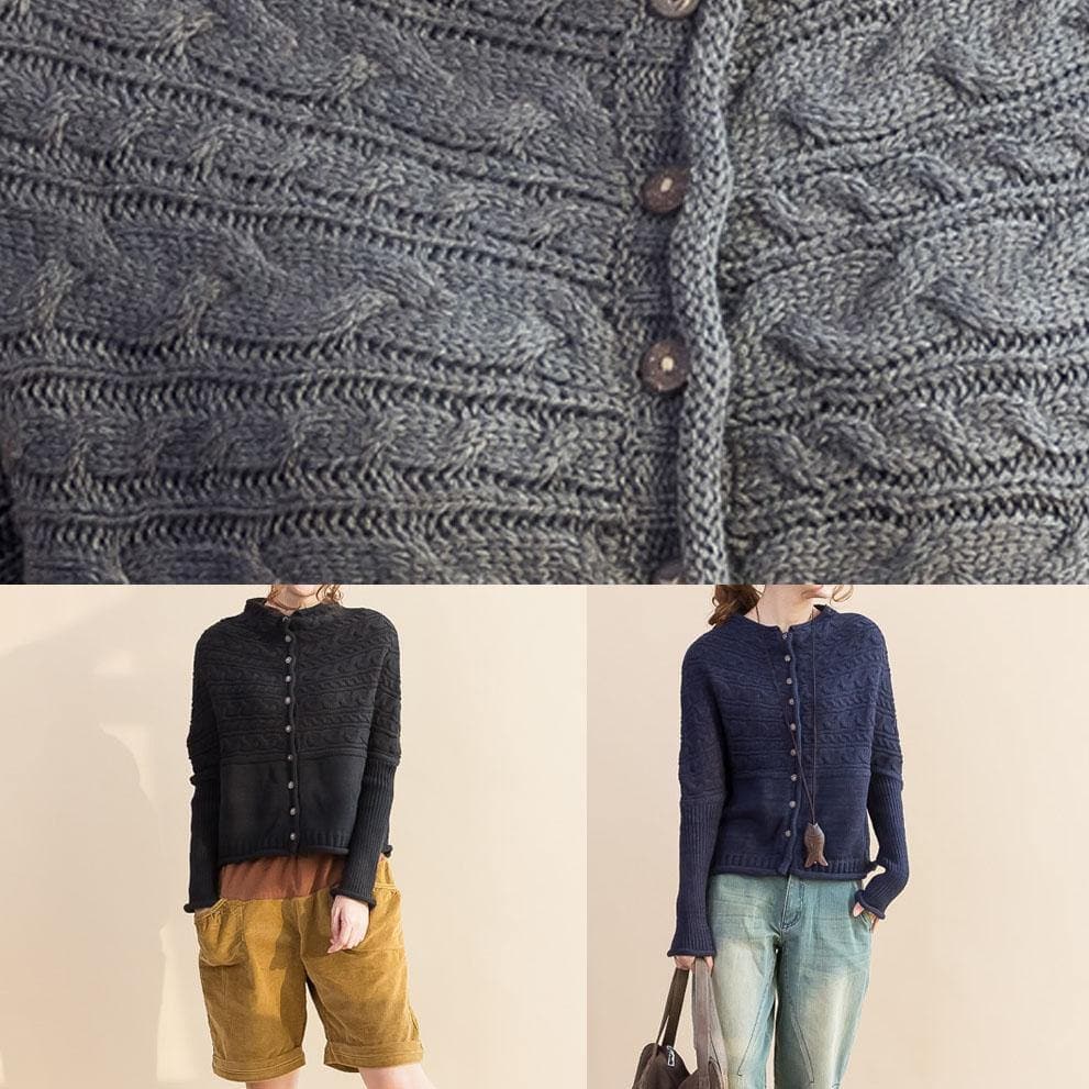 Für die Arbeit dunkelblau Locker sitzende Herbst Strickmode O-Ausschnitt Button Down Tops