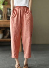 French Pink Casual Loose Patchwork Summer Linen Pants