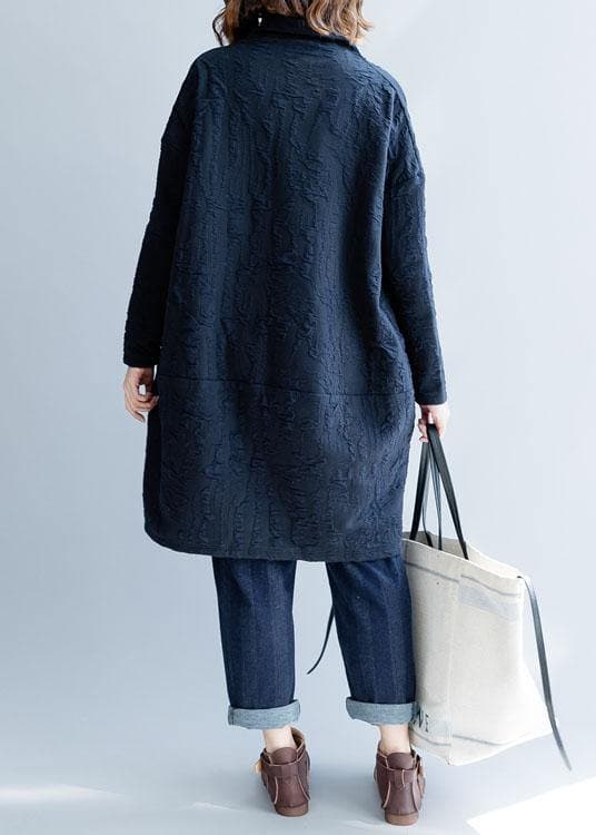 Robe d'automne oversize à col montant en coton bleu français