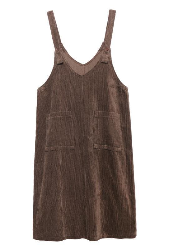 French chocolate big pockets cotton clothes For Women sleeveless Maxi spring Dress