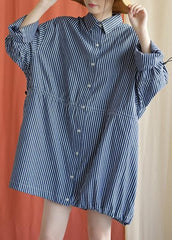 French drawstring Cotton dresses Fabrics dark blue shirt Dress fall