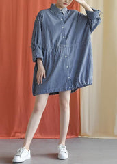 French drawstring Cotton dresses Fabrics dark blue shirt Dress fall