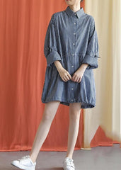 French drawstring Cotton dresses Fabrics dark blue shirt Dress fall