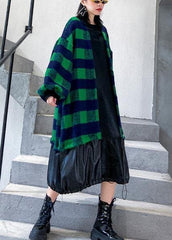 French green plaid cotton clothes drawstring Plus Size patchwork Dress