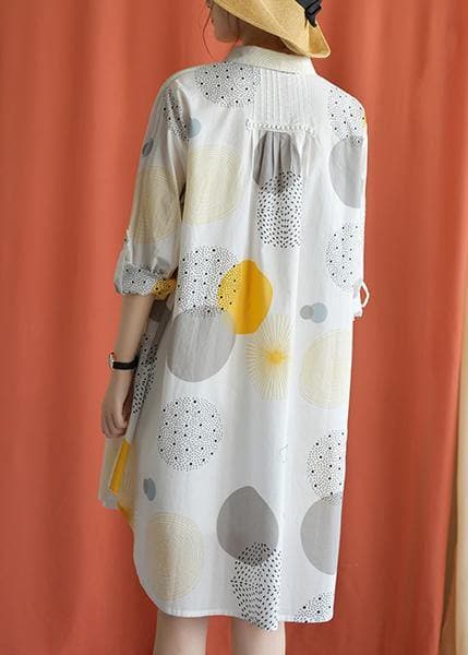 French lapel asymmetric Cotton clothes Catwalk yellow dotted Dress fall