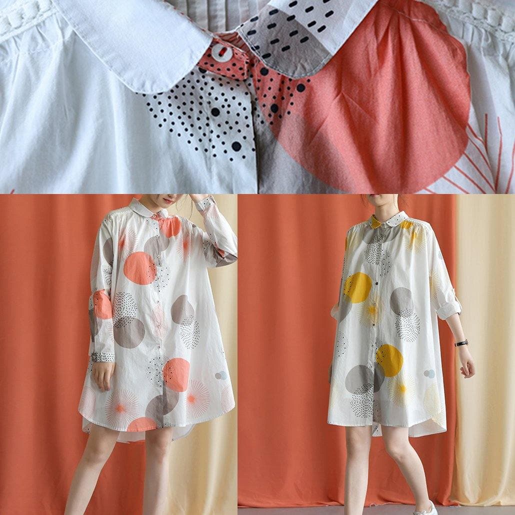 French lapel asymmetric Cotton clothes Catwalk yellow dotted Dress fall