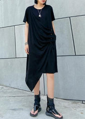 French o neck asymmetric Cotton 0Wardrobes black Dresses