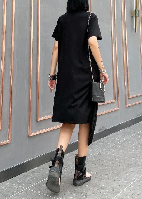 French o neck asymmetric Cotton 0Wardrobes black Dresses