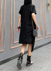 French o neck asymmetric Cotton 0Wardrobes black Dresses