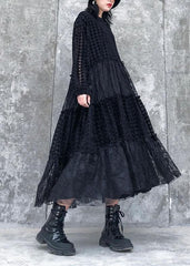 French o neck patchwork lace clothes Women Photography black long Dresses