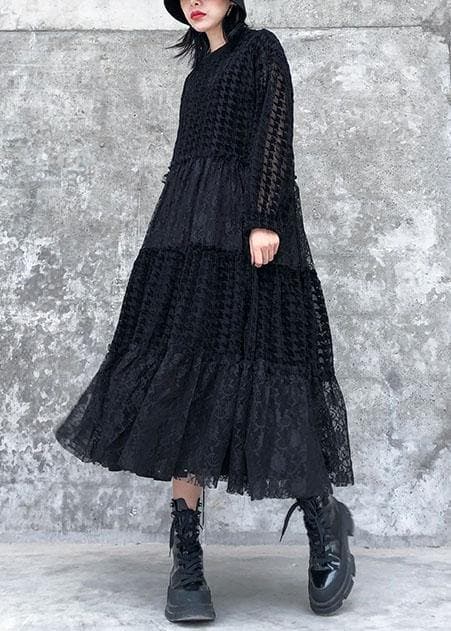 French o neck patchwork lace clothes Women Photography black long Dresses