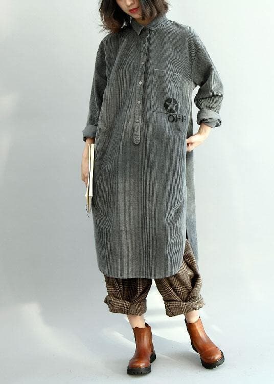 French side open corduroy clothes Women Outfits gray Dress fall