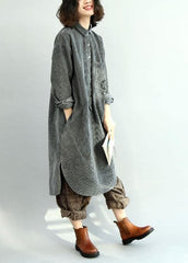 French side open corduroy clothes Women Outfits gray Dress fall