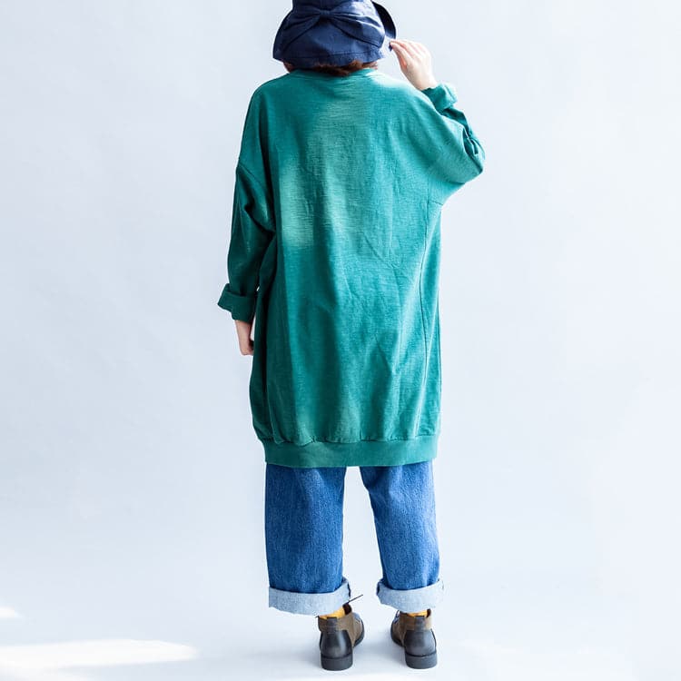 Robe sweat oversize à imprimé vert, robe droite en coton, pull