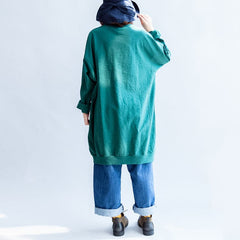 Robe sweat oversize à imprimé vert, robe droite en coton, pull