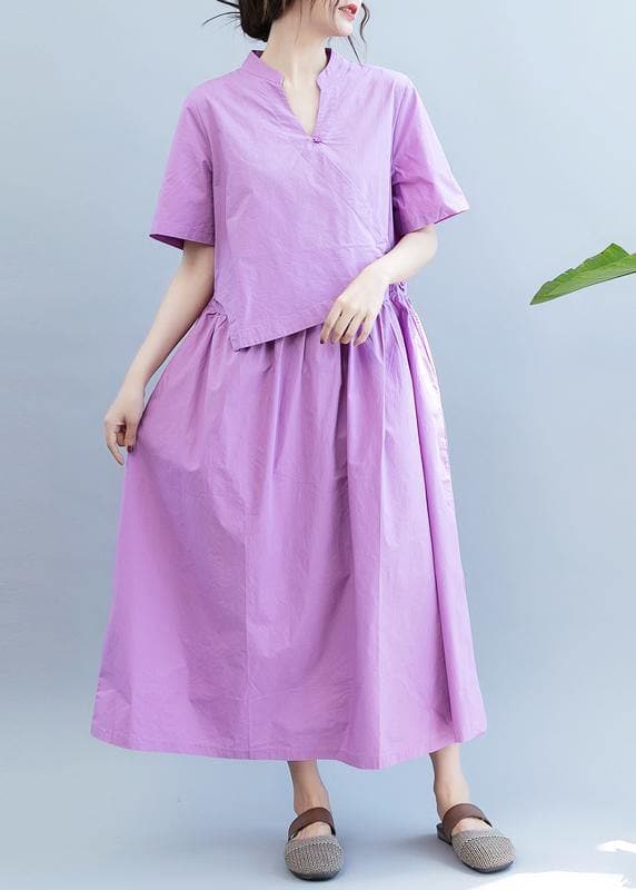 Robe violette faite main en patchwork à col en V