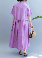 Robe violette faite main en patchwork à col en V