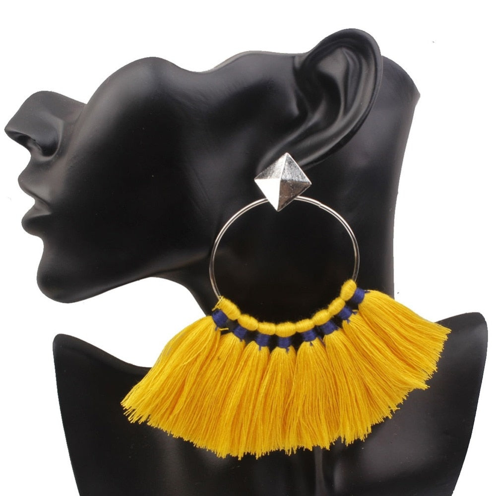 Bohemia Ethnic Tassels Circle Earrings