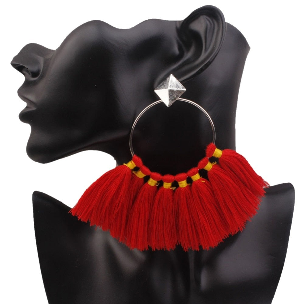 Bohemia Ethnic Tassels Circle Earrings