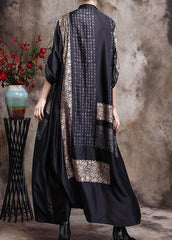 Comfy Italian Black Print Long Silk Dress Cardigan - Limited Stock