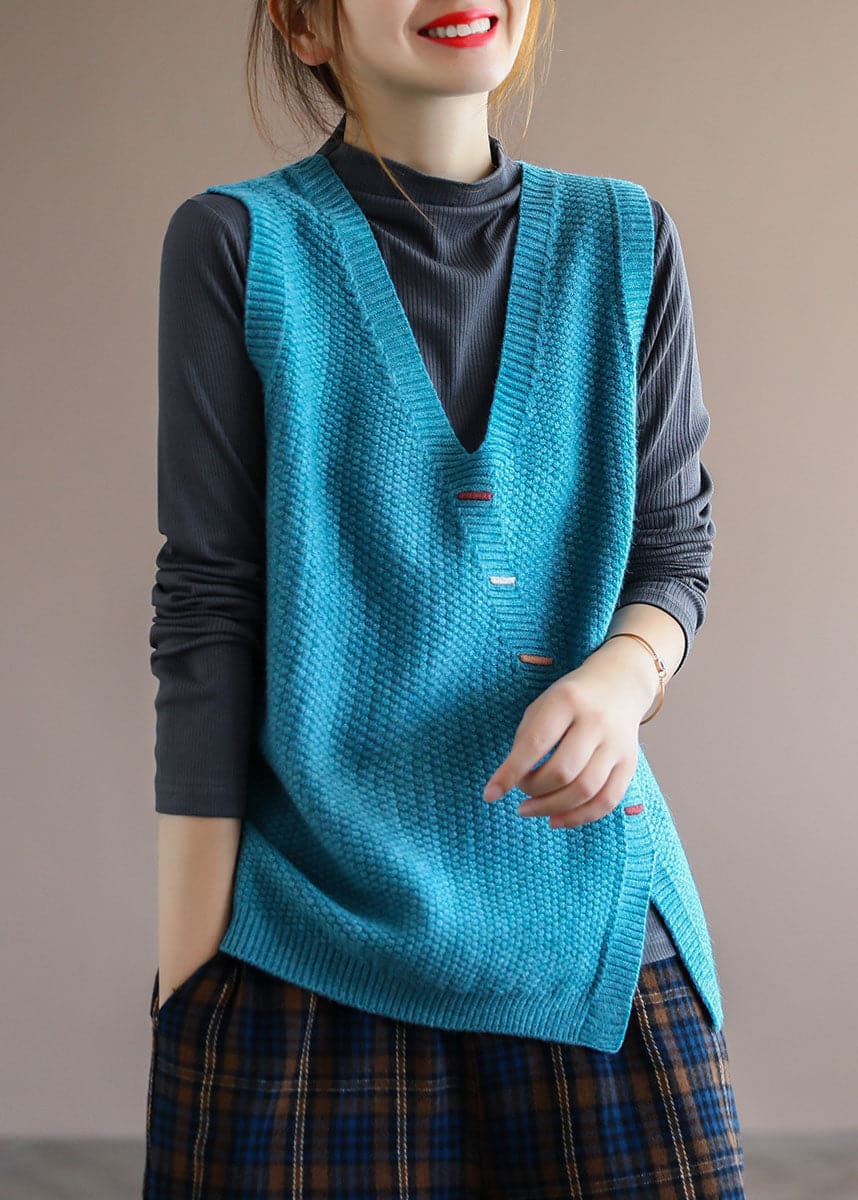 Italian Blue Loose Fall Sleeveless Knit Vest