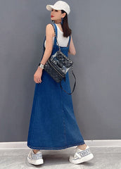 Italian Denim Blue Patchwork Cotton Fake Two Piece Strap Dresses Summer