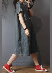 Italian Denim Hole Cotton asymmetrical design Summer Long Dress