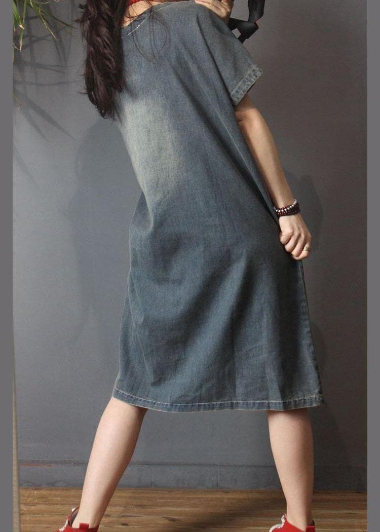 Italian Denim Hole Cotton asymmetrical design Summer Long Dress