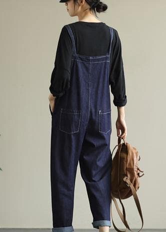 Pantalon court décontracté ajustable en denim ample littéraire grande taille