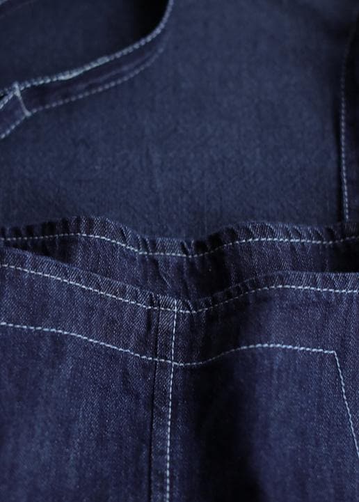 Pantalon court décontracté ajustable en denim ample littéraire grande taille