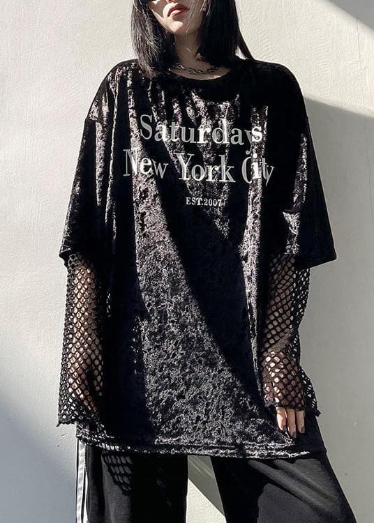 Loose Black Letter Tops Women Blouses O Neck Loose Spring Top