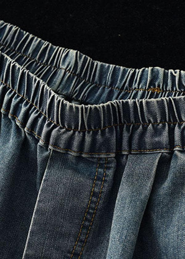 Pantalon chaud d'été en denim bleu ample à taille élastique et jambe large