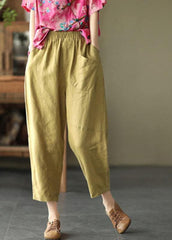 Loose Light Green Pockets Summer Pants Linen