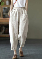 Loose Light Green Pockets Summer Pants Linen