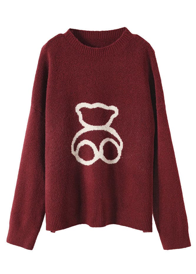 Pulls en laine rouge amples à col rond et imprimés pour le printemps