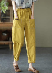 Loose Yellow Loose Casual Summer Pockets Pants