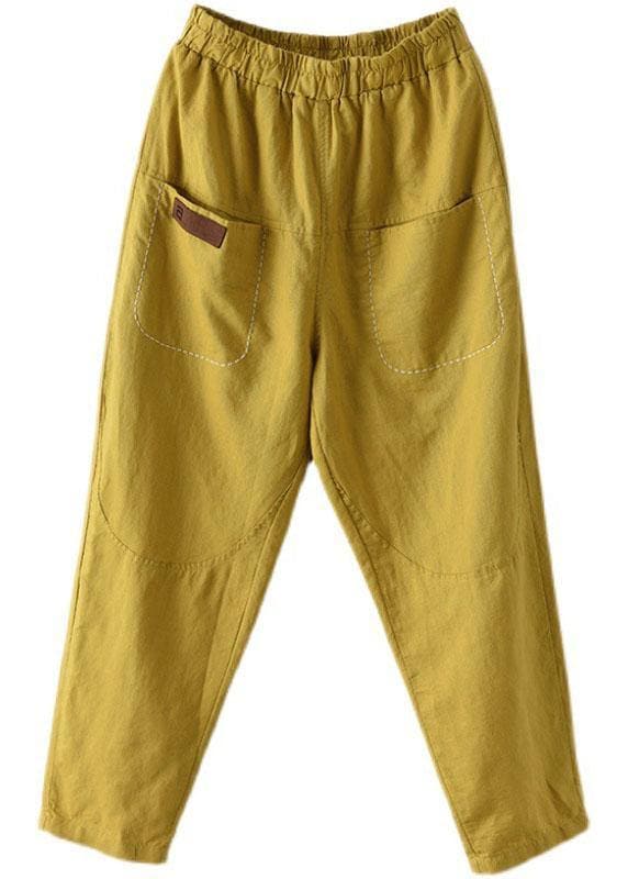 Loose Yellow Loose Casual Summer Pockets Pants