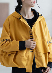 Manteau à capuche ample à fermeture éclair jaune pour l'automne