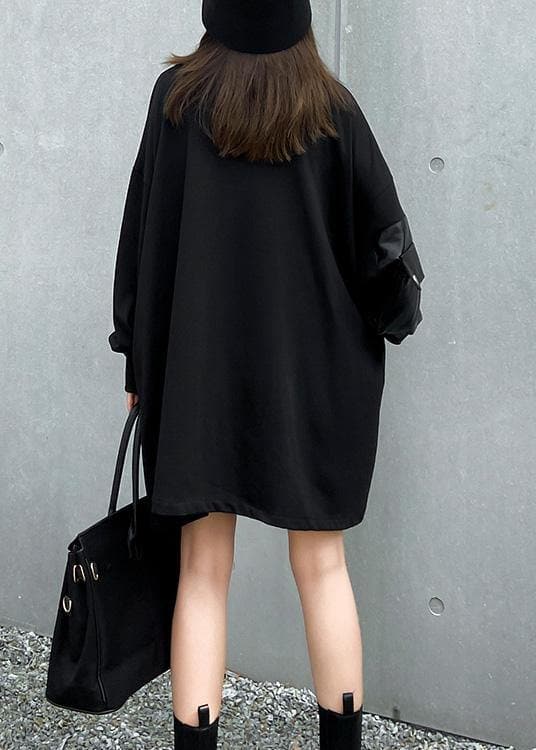 Loose black clothes Women high neck patchwork loose Dress