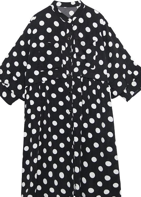 Robe d'été ample en coton et soie à pois noirs pour femme, col carré, grande taille