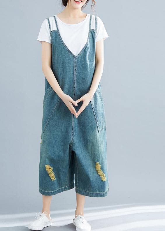 Loose denim blue cotton Tunics Korea loose jumpsuit pants