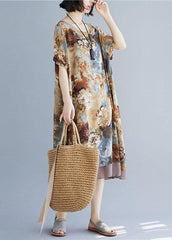 Loose floral clothes o neck short sleeve loose Dress