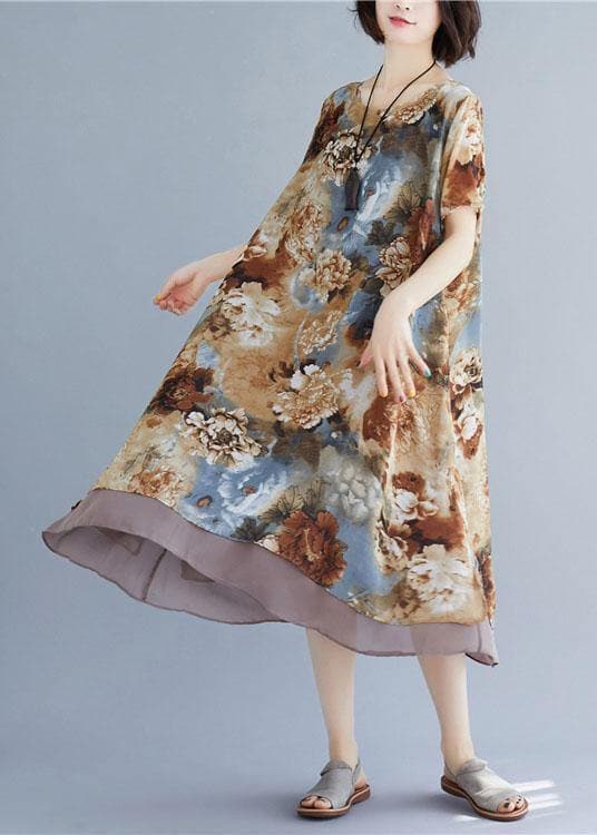 Loose floral clothes o neck short sleeve loose Dress