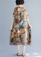 Loose floral clothes o neck short sleeve loose Dress