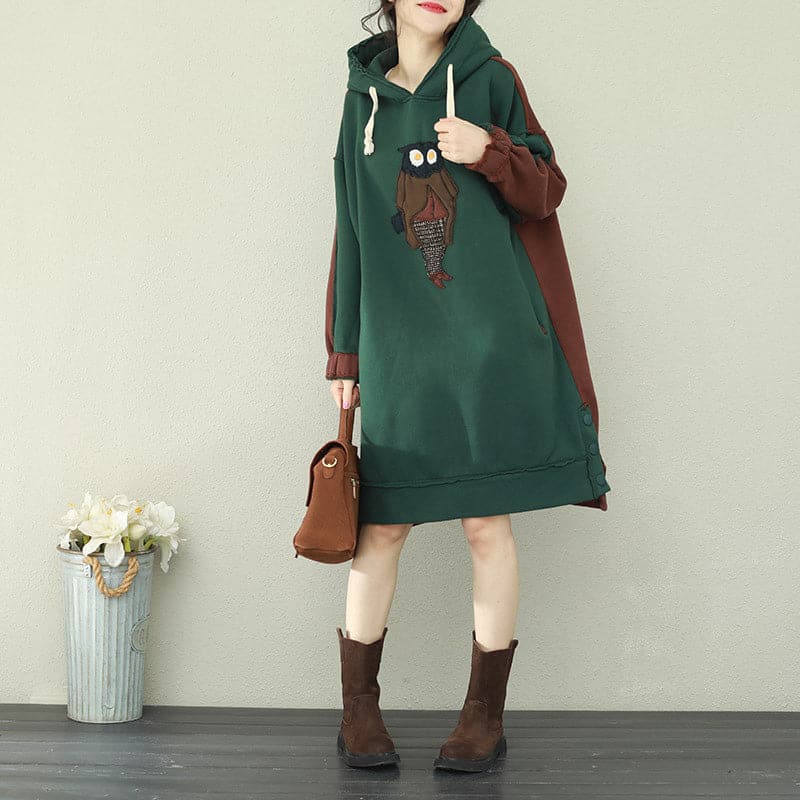 Robe ample à capuche en patchwork de coton biologique rouge et vert