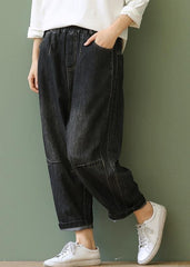 Loose retro washed white casual stitching denim cropped pants