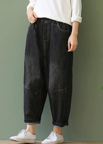 Loose retro washed white casual stitching denim cropped pants