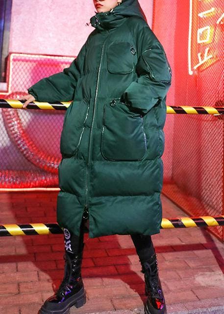 Parkas d'hiver verts de luxe Vestes de neige amples Manteaux d'hiver à capuche et à fermeture éclair