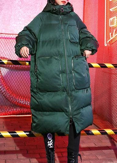 Parkas d'hiver verts de luxe Vestes de neige amples Manteaux d'hiver à capuche et à fermeture éclair