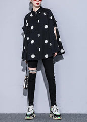 Mu black dotted chiffon clothes For Women 18th Century Catwalk lapel Art Summer Dress